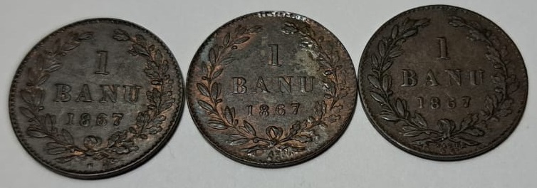 Monedă de 1 ban 1867 - Carol I - prima monedă românească