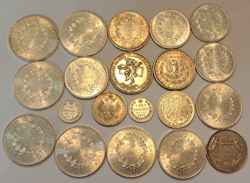 Lot de monede străine, inclusiv piese din argint din mai multe țări